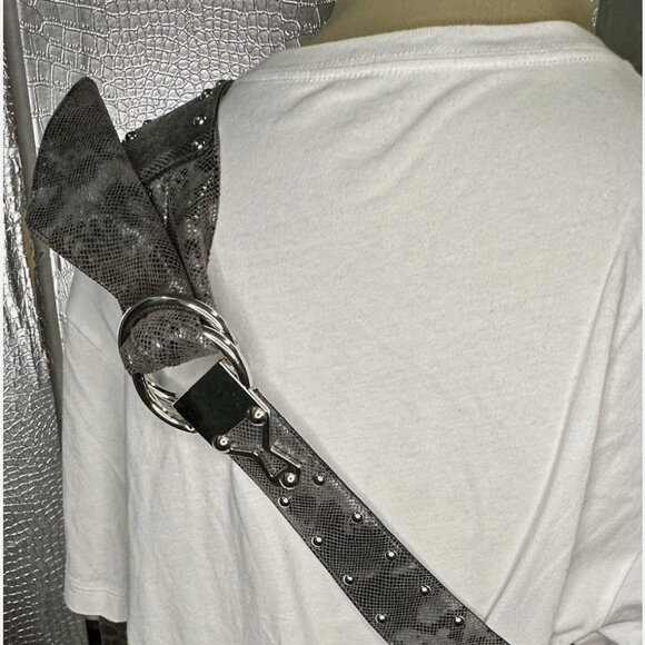 Per Se Faux Snake Skin Silver Gray Leather Belt Ladies Size XL - Picture 2 of 7